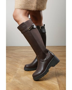 Where's That From Womens Erelia Stretch Panel Buckle Detail Wedge Boots