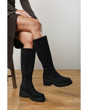 Where's That From Womens Envara Knee High Wedge Boot With Stitch Panel Detailing