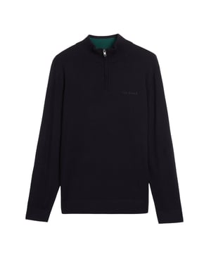 Ted Baker Fashbee Branded Merino Half Zip Navy Jumper