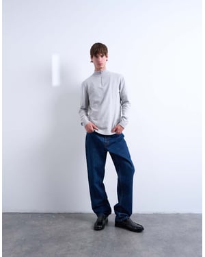 Topman essentiell stickad 1/4 zip funnel i ljusgrå