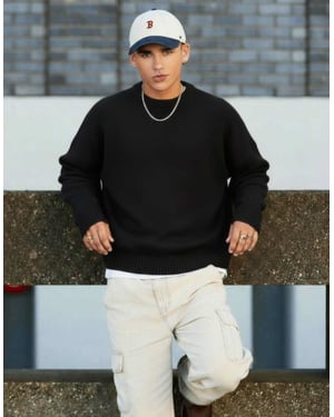 ASOS DESIGN super oversized boxig passform stickad rundhalsad tröja i svart