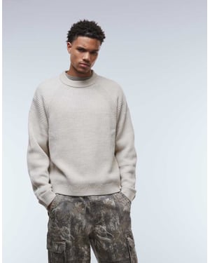 ASOS DESIGN överdimensionerad boxig stickad fiskar-ribbstickad tröja i stenmelerad färg