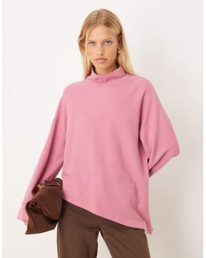 ASOS DESIGN Supersoft asymmetrisk jumper med vikbar ärm i rosa - ROSA