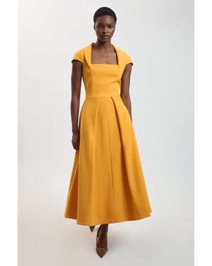 Square Neck Tailored Full Skirted Maxi Dress