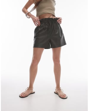 Topshop faux leather paperbag short in olive