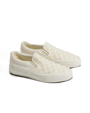 Vans Classic Slip-On Canvas White Beaded Checkerboard Trainers
