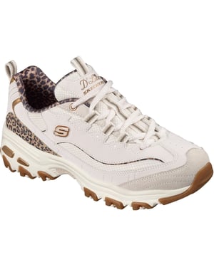 Skechers D'Lites Wild Charm Leather Women's White/Leopard Trainers