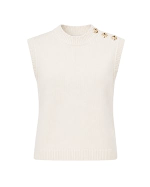 Ted Baker Rondher Rose Button Elfenbensvit Rund Halsringning Linne