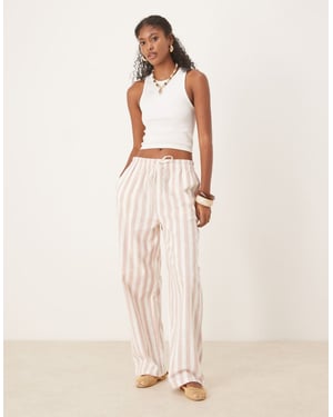 ASOS DESIGN linne-look dragkedjebyxor med smal passform i minkrand