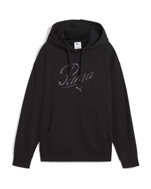 Women's Puma Script Comfort Tech Fleece Overhead Hoodie in Puma Black