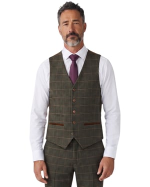 Groen tweed vest voor heren met visgraatmotief - Harris
