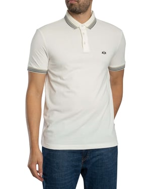 Armani Exchange Slim Fit Poloshirt Met Gestreepte Kraag, Wit