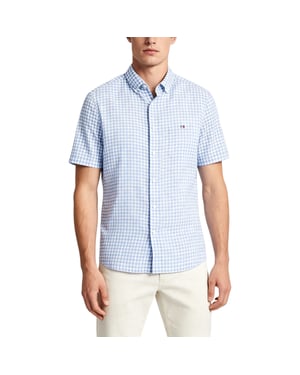 Tommy Hilfiger Mens Oxford Shirts Gingham Checked Regular Short Sleeve Cotton