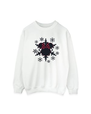 Disney Womens/Ladies Minnie Mouse Gingham Snowflakes Sweatshirt (White)