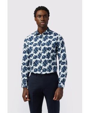 Long Sleeve Forward Point Collar Slim Fit Formal Shirt in Navy