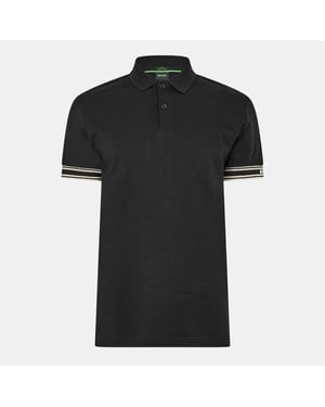 Boss Heren Polo Gestreept Slim met manchet (Zwart)