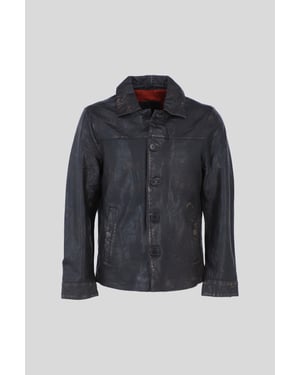 'Class' Real Leather Regular Fit Coat with Button Closure