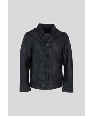 'Class' Real Leather Regular Fit Coat with Button Closure