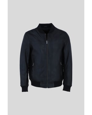 Genuine Leather Bomber Jacket with Ribbed Trim
