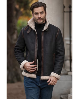 'Snew' Real Leather Loose Fit Jacket With Faux Fur Lining & Collar