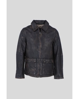 'Bronx' Genuine Leather Regular Fit Jacket with Hidden Zip