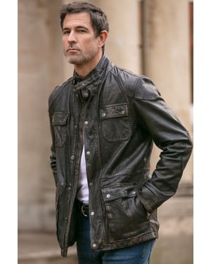 'AMJ-5' Real Leather Safari Jacket