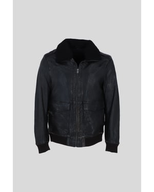 'Pilot' Genuine Leather Bomber Jacket with Removable Fur Collar