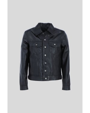 'Trucker' Classic Denim Style Button Genuine Leather Jacket