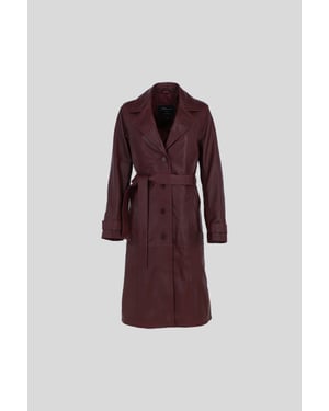 Elegant Longline Genuine Leather Trench Coat with Waist Tie