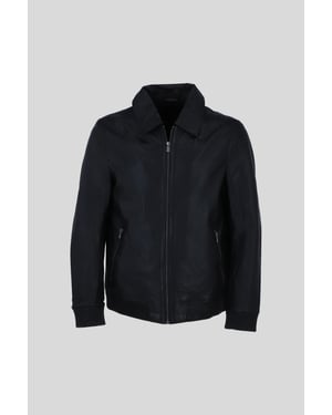 'Autograph' Real Leather Bomber Jacket with Leather Ribbed Trim
