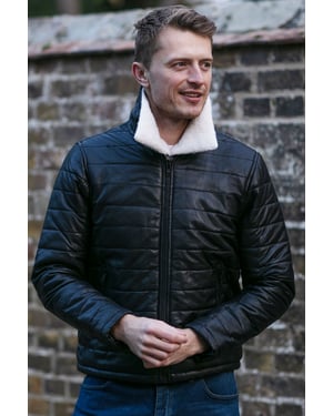 'Piuma Alpina' Real Leather Puffer Jacket With Faux Fur Collar