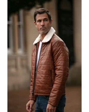 'Piuma Alpina' Real Leather Puffer Jacket With Faux Fur Collar