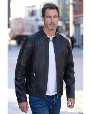 'Largo' Real Leather Zip-Up Biker Jacket