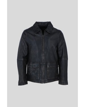 'Bronx' Genuine Leather Regular Fit Jacket with Hidden Zip