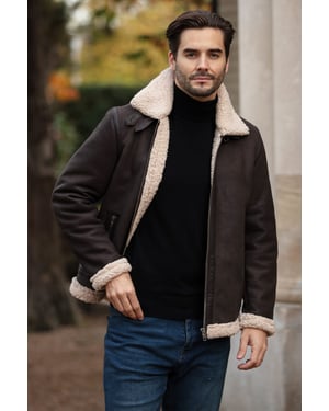 'Snew' Real Leather Loose Fit Jacket With Faux Fur Lining & Collar