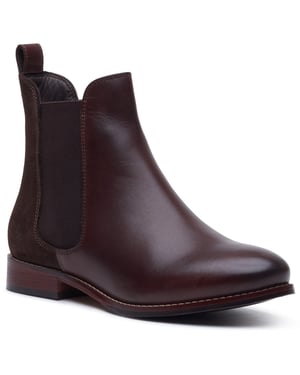 Hush Puppies Colette Leather Women's Chocolate Wide Fit Flat Chelsea Boots
