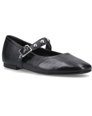 Hush Puppies Charlene Stud Ballerina Leather Women's Black Flats