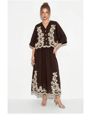 Oversized V-neck Embroidered 3/4 Sleeve Shirt and Wide Leg Pants Set