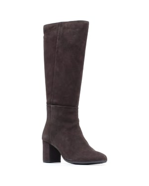 Hush Puppies Oprah Suede Long Leather Women's Chocolate Heeled Knee High Boots