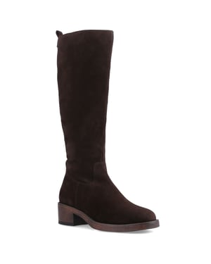 Hush Puppies Antonia Lång Mocka Dam Chokladfärgade Klackade Knähöga Stövlar