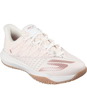 Skechers Viper Court Rally Leer Dames Lichtroze Sneakers