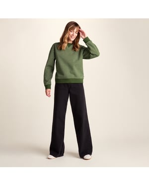 Joyce Womens Supersoft Crew Neck Striped Sweatshirt - Olive Green Stripe