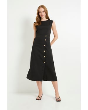 Button Detail Utility Midi Dress