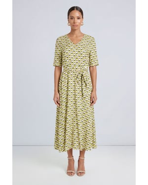Geo Print Viscose Asymmetric Midi Dress