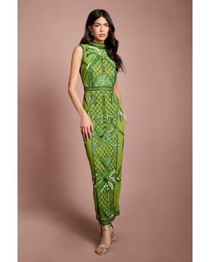 Coast Muse Palm Tree Embellished Midi Dress