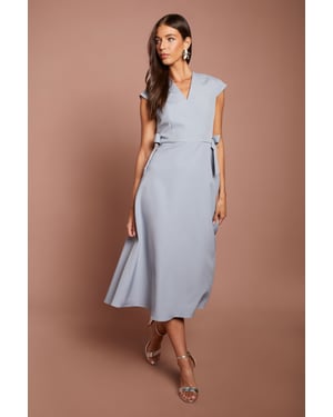 Bow Waist Detail Cap Sleeve Midi Dress