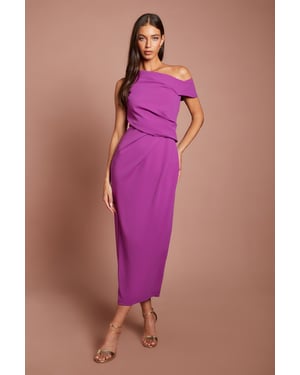 Drape Shoulder And Waist Midi Dress