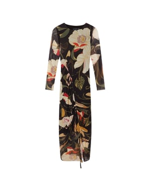 Ted Baker Printed Mesh Bodycon Gathered Midi Dress