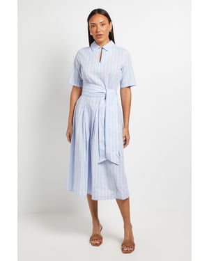 Cotton Blue Striped Collar Dress