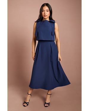 Petite Sleeveless Bow Shoulder Midi Dress With Bodice